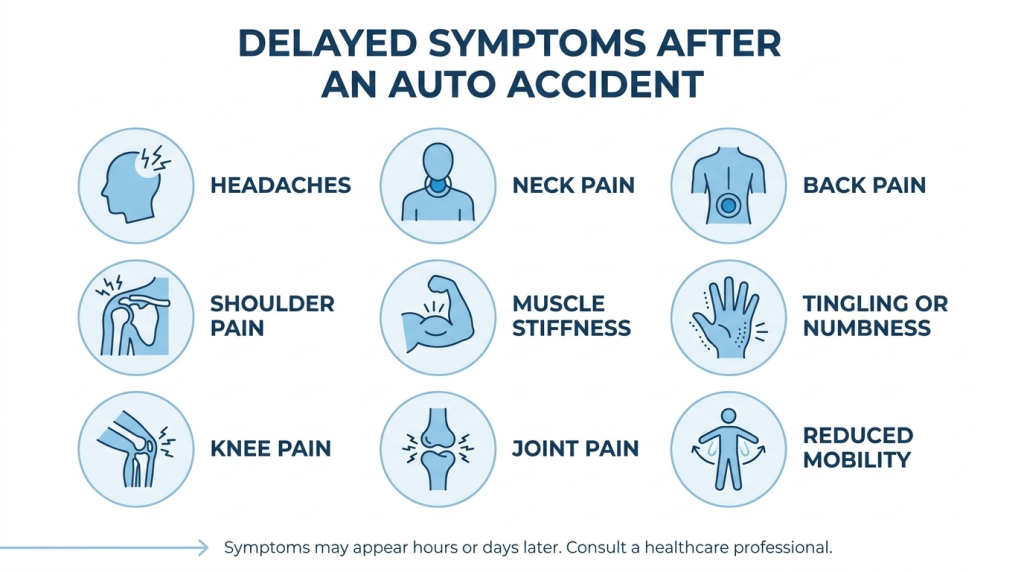 Delayed symptoms after an auto accident in Mesquite