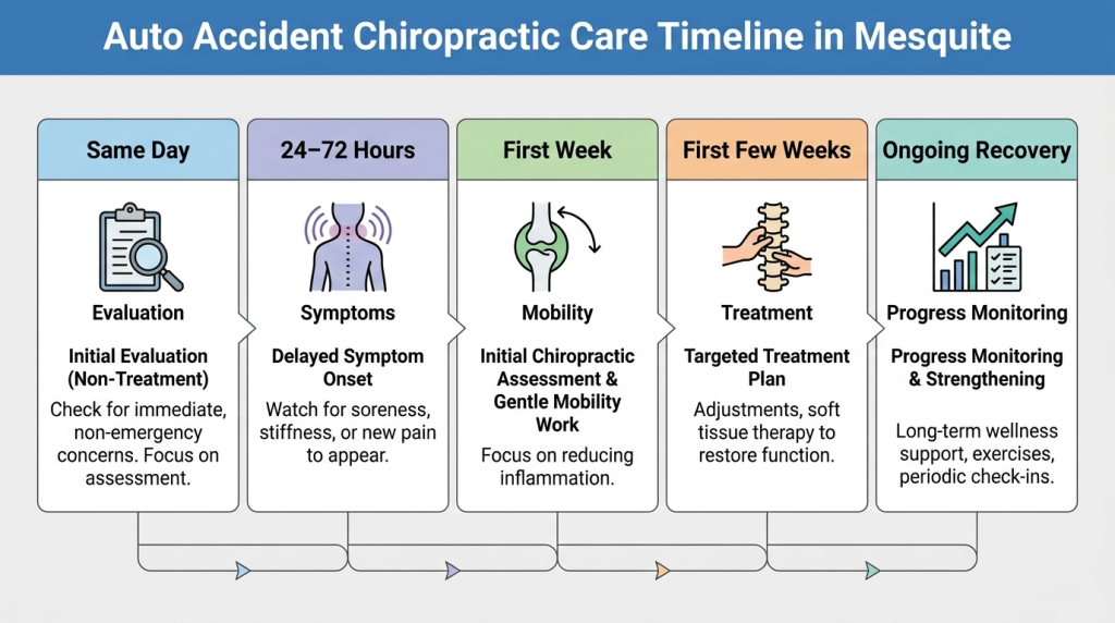 Auto accident chiropractic care timeline in Mesquite