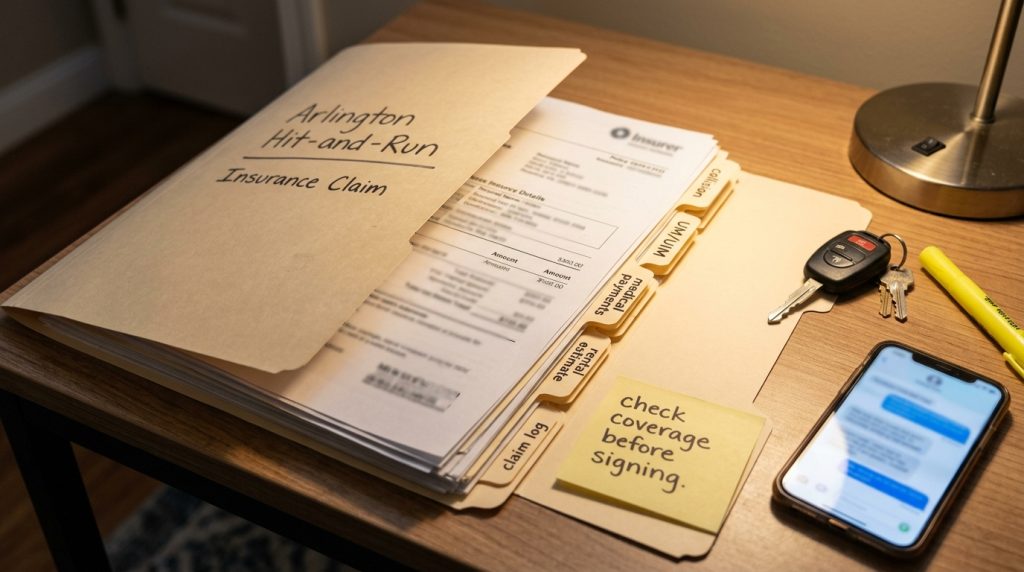 Arlington hit and run insurance fallback file with uninsured motorist collision medical payments and rental coverage tabs